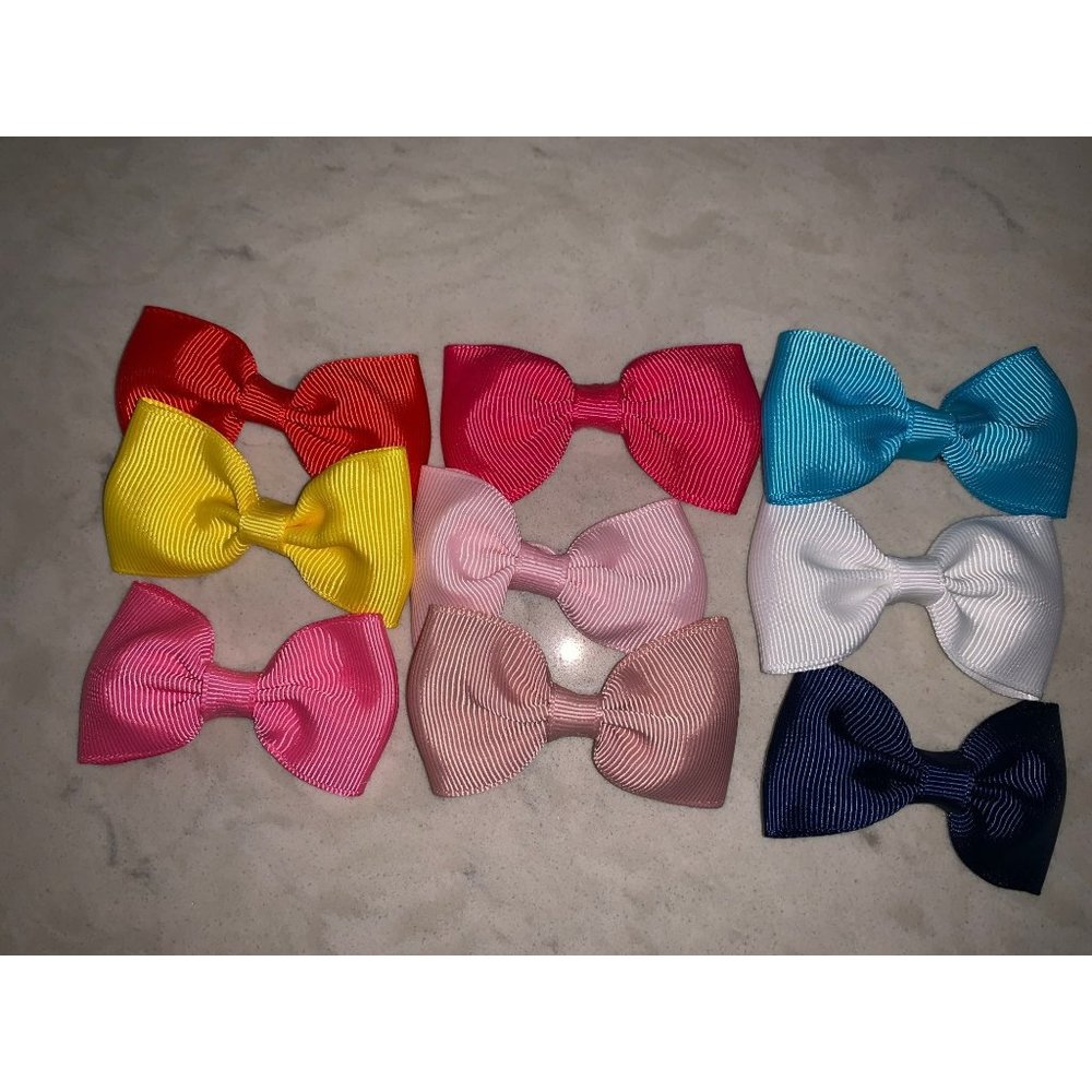 Brand new! Set of 9 - 2.75" Grossgrain Ribbon Solid Color Barrette Bow